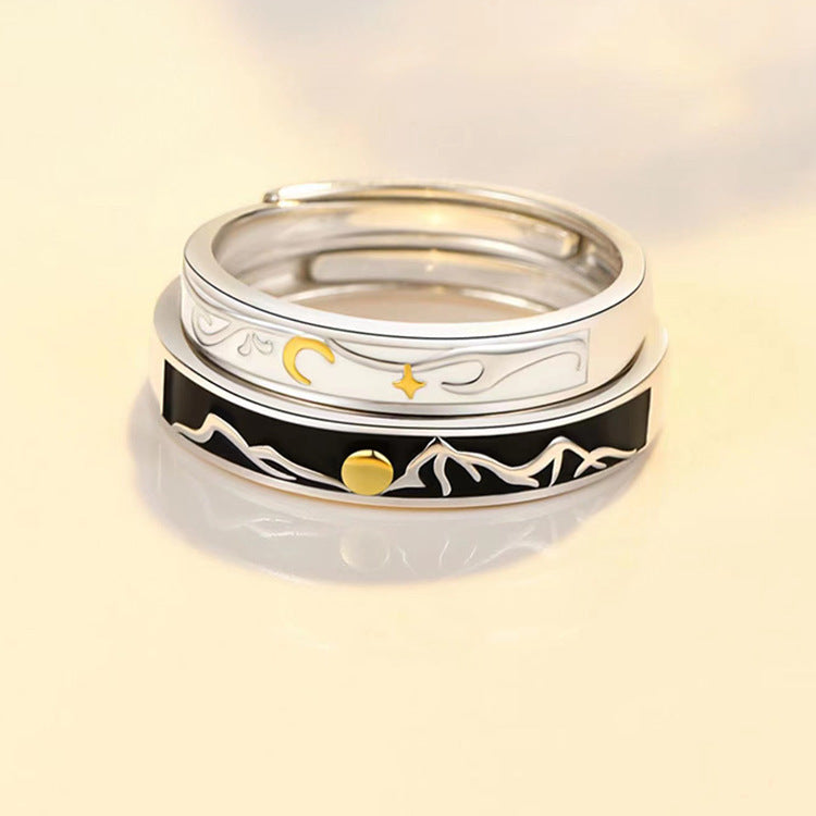 Matching Couple Rings Set Adjustable Star Rings For Him And Her Silver Plated Copper Anniversary Promise Rings