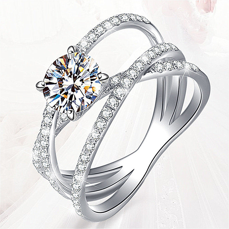 Moissanite Four Claw Diamond Ring Rose Gold Plating