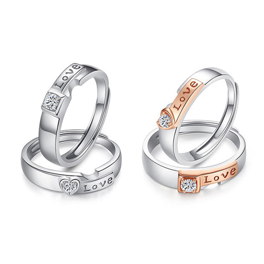 Couple Rings With Heart Shaped Design And English Letters Matching Rings For Men And Women Love Rings Gift Ideas