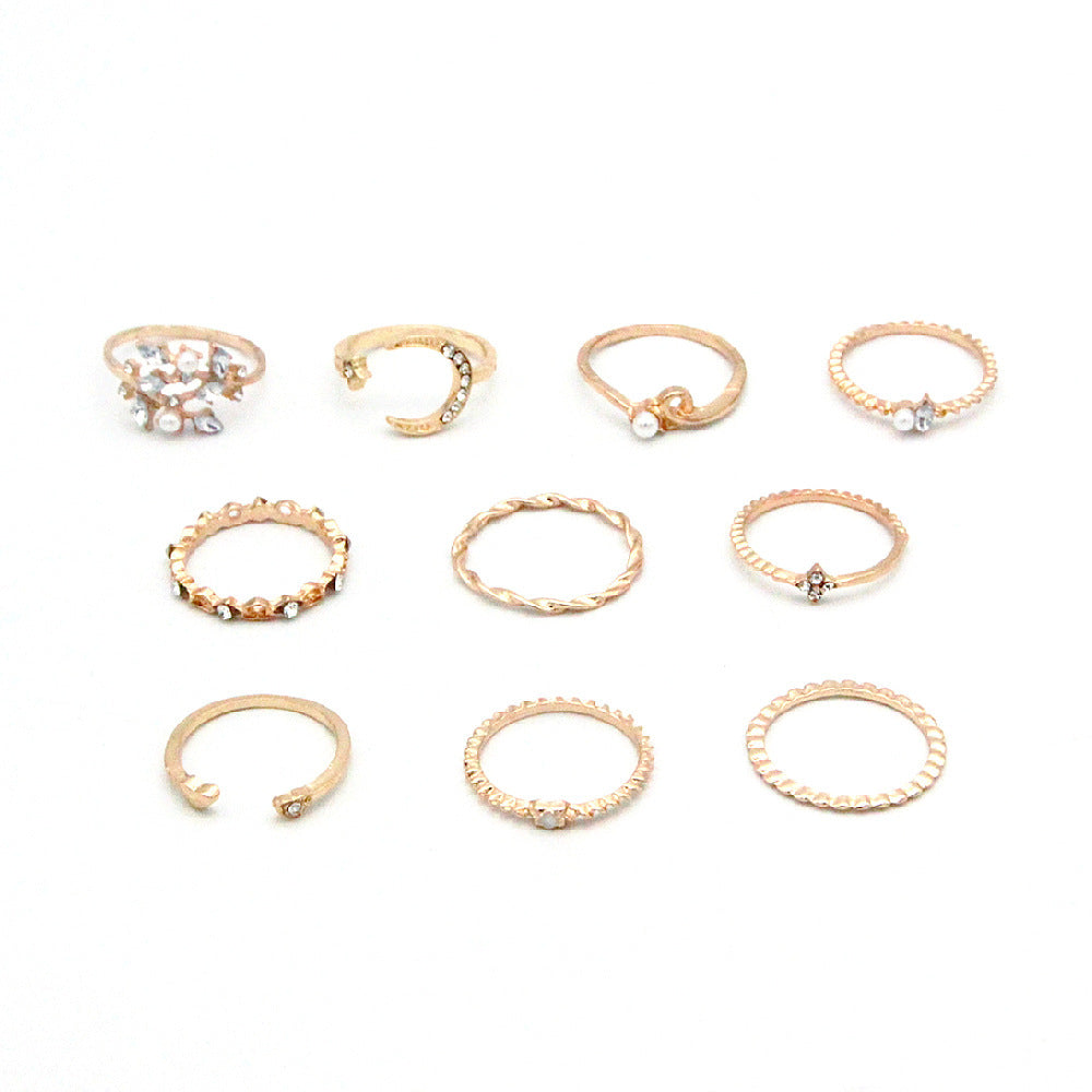 Gold Plated Ring Set Celestial Bohemian Jewelry Moon Star Leaf Knuckle Stackable Rings for Women Everyday Wear
