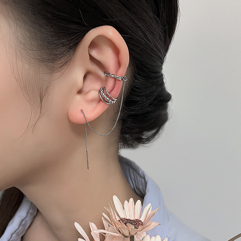 Women Geometric Spiral Ear Clip Earrings Korean Style Copper Electroplated Twist Design Single Ear Accessories