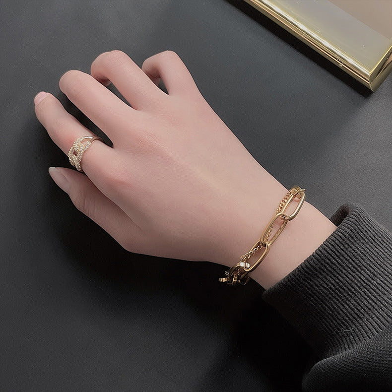 Unisex Thick Chain Double Layer Bracelet Titanium Steel Geometric Jewelry Gift Statement Gold Everyday Sparkle