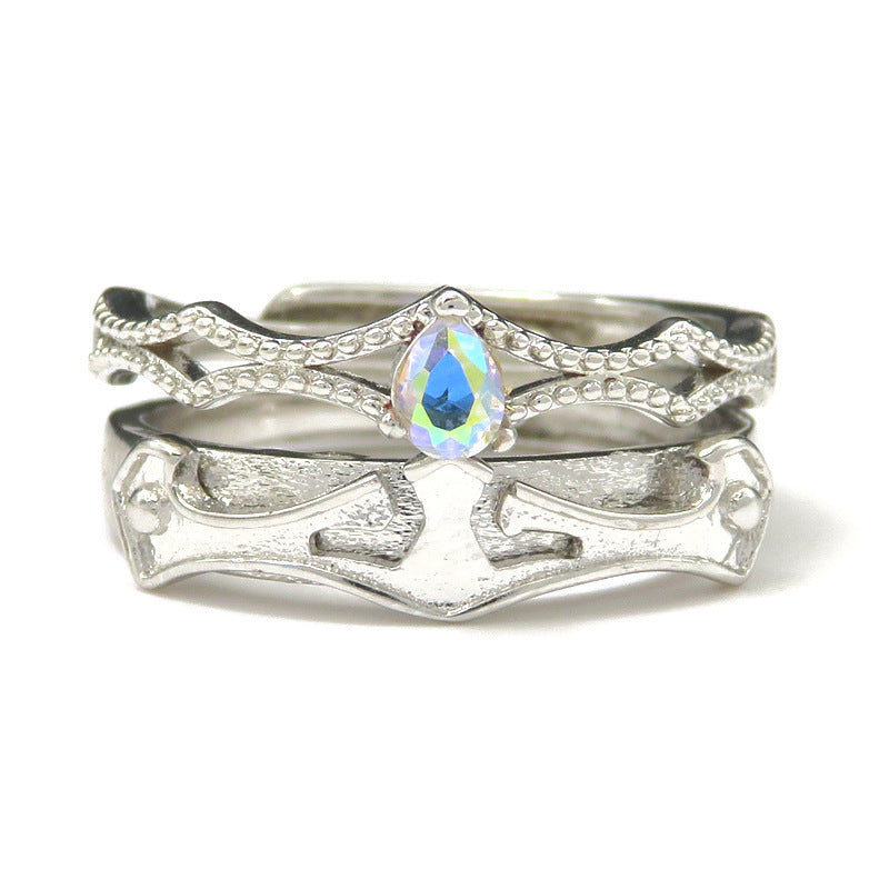 Couple Rings Set Adjustable Matching Rings For Him And Her Copper Rings With Gold Plated Artificial Gem Inlays