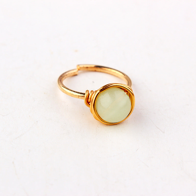 Natural Gem Stone Circle Ring With Plating Metal Band 8mm Ring Face Simple Stylish Jewelry Everyday Style Gems
