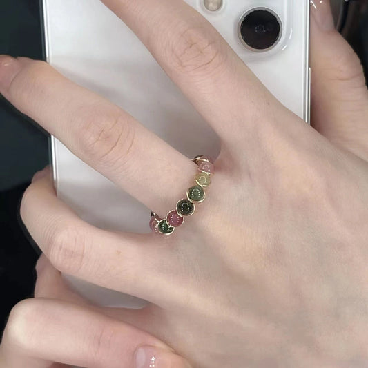 Womens Geometric Alloy Ring Beaded Ring With Rainbow Elements Multi Treasure Design Jewelry Gift For Her Alloy