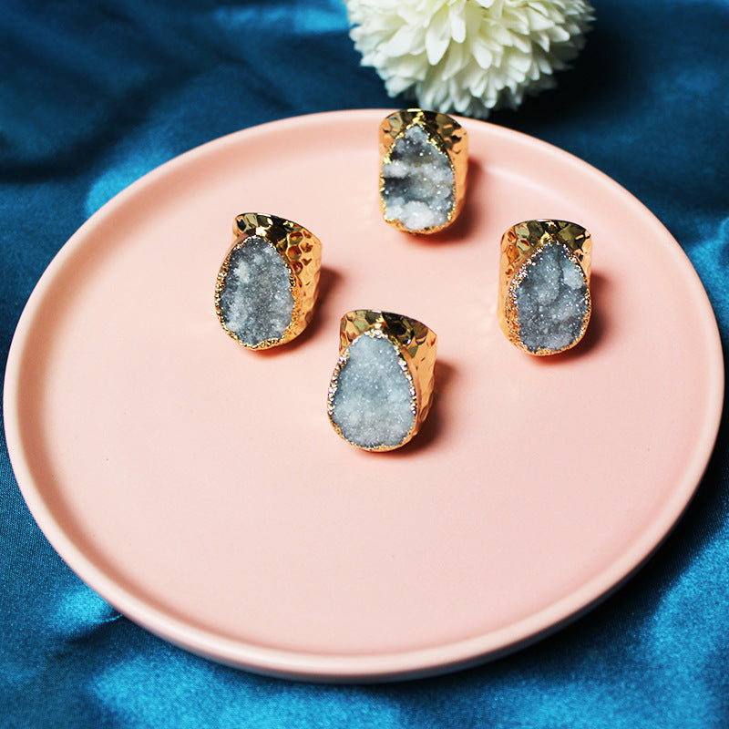 Oval Crystal Cluster Wrap Ring Color Plated Inlay Style For Women Lake Blue Treasure Blue Rose Red Original Color