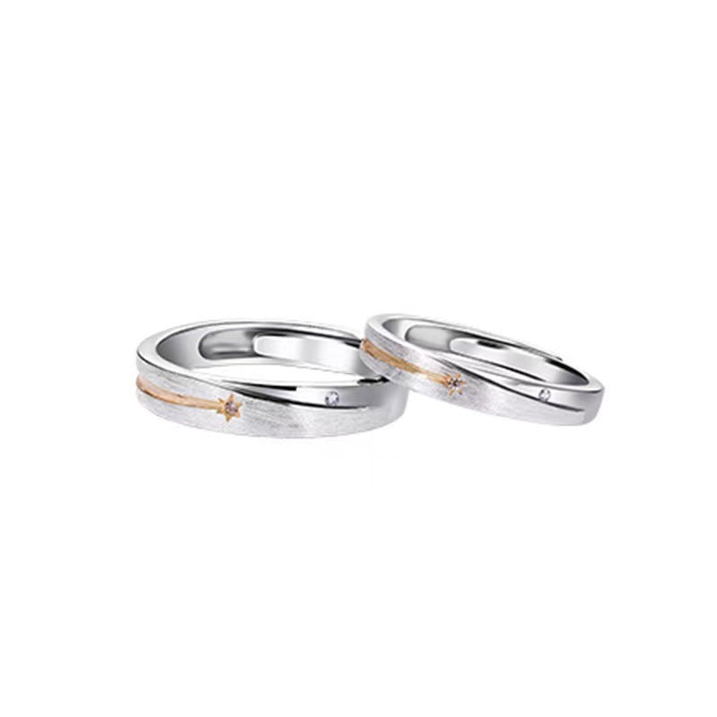 His And Hers Couple Rings Matching Set With Zircon Inlaid Silver Copper Finish For Anniversary Gift For Couple