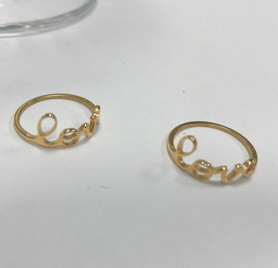 Womens Fashion Ring Simple Letter Design Titanium Steel Ring Gold Tone Love Ring Jewelry Style Daily Accessory