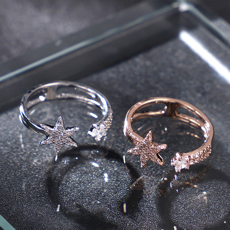 Womens Hexagonal Star Zircon Ring Gold Plated Adjustable Dainty Fashion Jewelry Gift For Elegant Everyday Wear