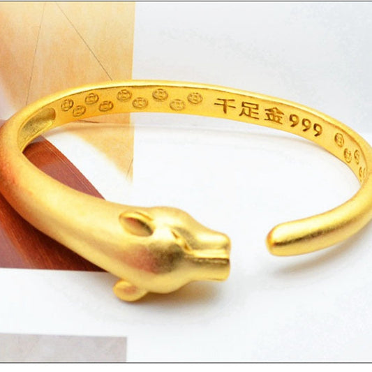 Leopard Head Bracelet Ring Vintage Copper Electroplated Fashion Jewelry Durable Unique Statement Accessory Elegant