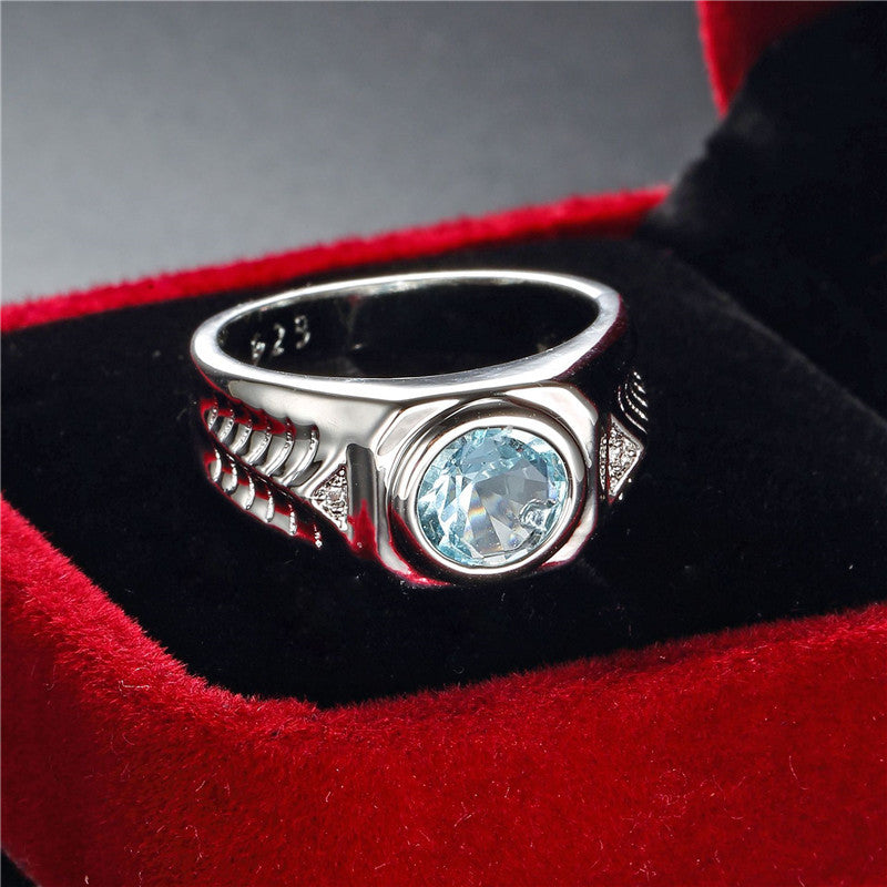 Geometric Copper Ring With Zircon Sea Blue Finish Radiant
