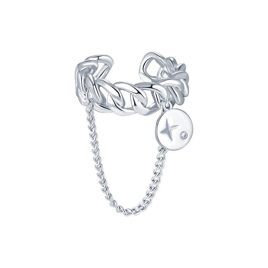 Womens Trendy Silver Ring With Natural Zircon Love Water Drop Bell Design Index Finger Chain Ring Subtle Shine Chic