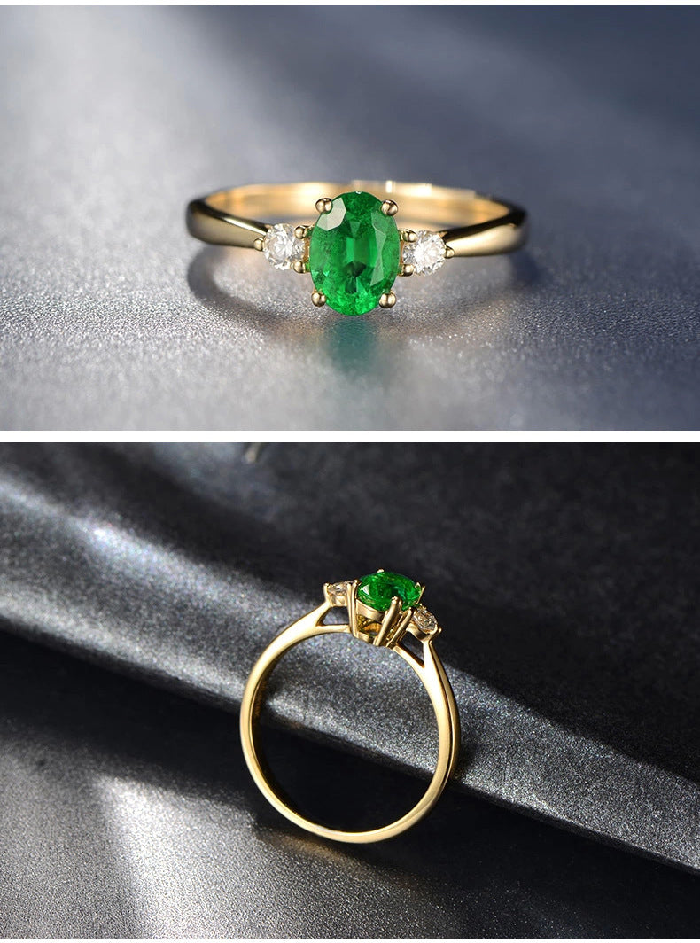 Vintage Gold Imitation Emerald Moissanite Rings For Women Adjustable Copper Gemstones Jewelry Everyday Use