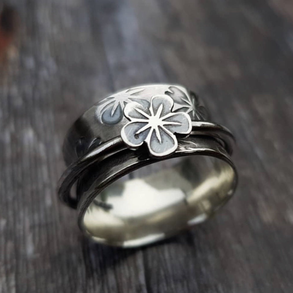 Geometric Floral Ring Silver Plated Alloy Jewelry For Women Fashion Ring Vintage Inspired Everyday Wear Jewels
