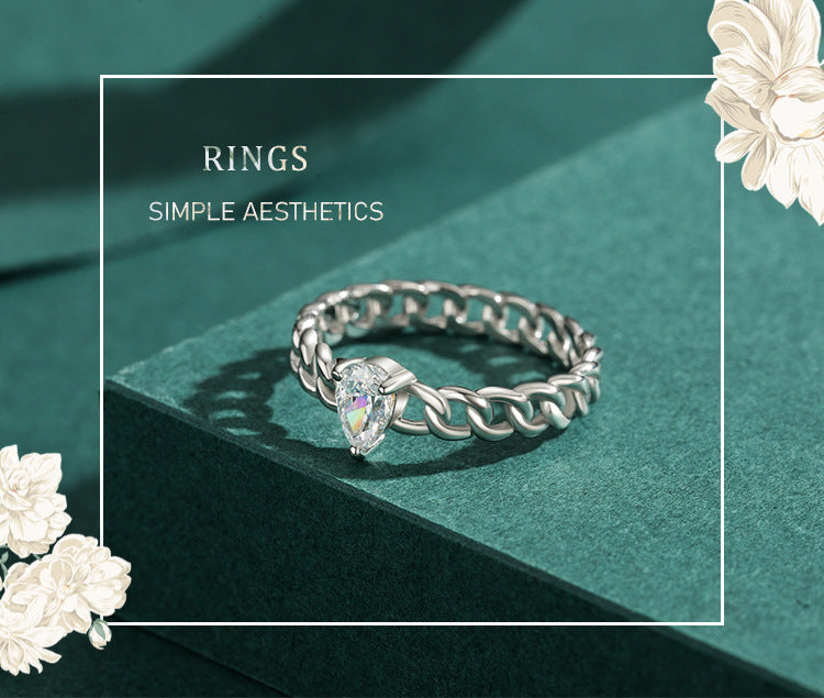 S925 Silver Ring NicheX Design Chain Drop Ring Gold Plated With Artificial GemstonesX Precious Stones DiamondX