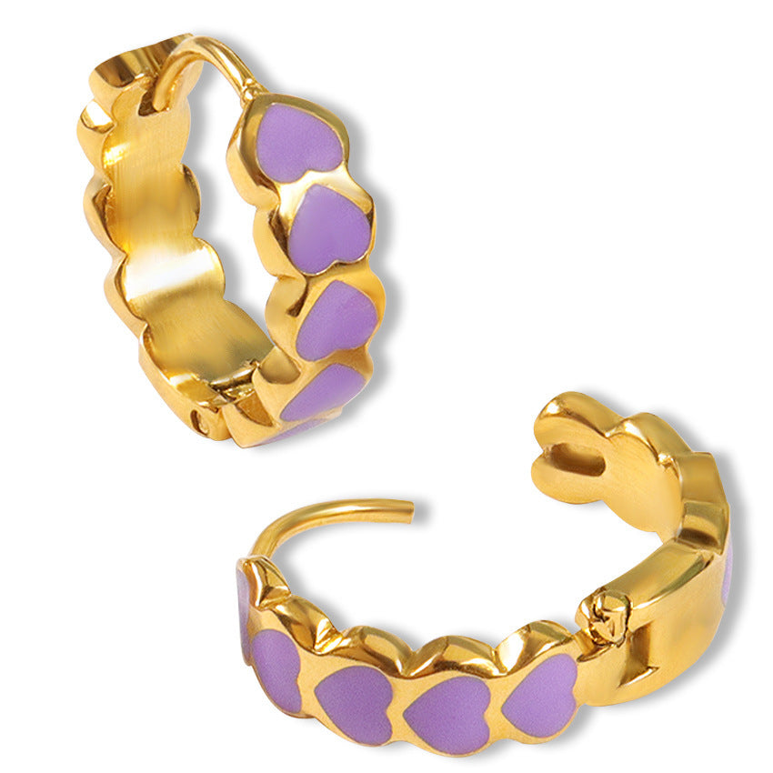 Womens Stainless Steel Earrings Electroplated Rose Red Pink And Purple Studs For Women Girls Cold Wind Jewelry