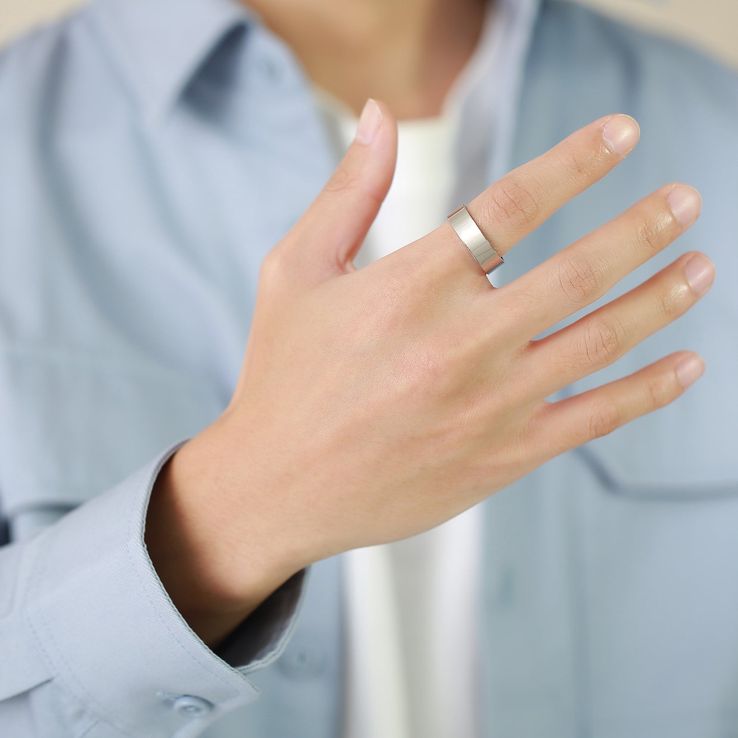 Mens Stainless Steel Open U Shaped Ring Adjustable Band Durable Comfortable Wear Minimalist Modern Style For Men