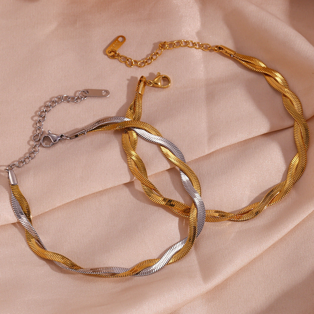 Womens Titanium Steel Bracelet Waterproof Anti Allergy Geometric Design Two Layer Gold Silver High Polish Glow