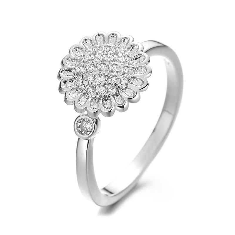Sunflower Spinning Ring Rotatable Copper Flower Design Jewelry For Women Fashion Accessory Elegant Daily Wear Now