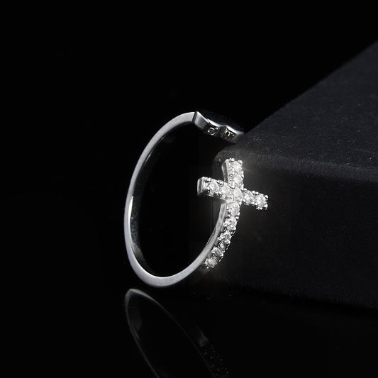 Gold Plated Rhinestone Cross Heart Ring For Women Gift