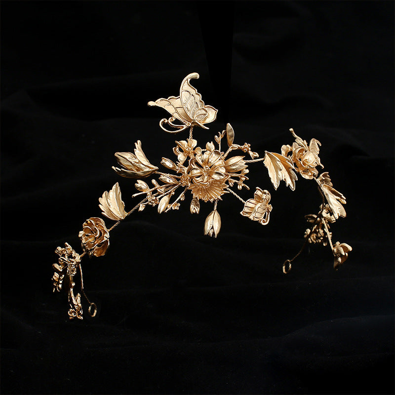 Womens Crown Headband Retro Hair Hoop Electroplated Alloy Gold Tone Bridal Wedding Prom Party Head Accessories