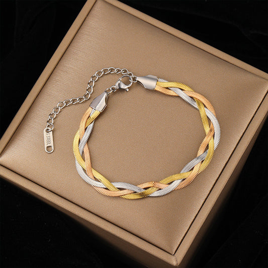 Womens Titanium Steel Bracelet Snake Bone Chain Retro Summer Fashion Jewelry Gift GoldTone For Women And Girls