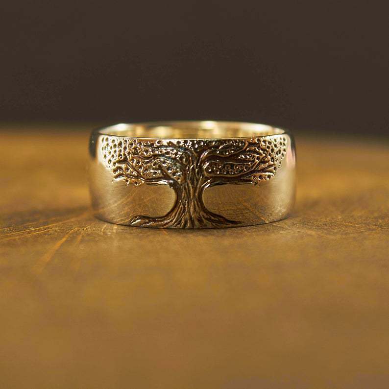 Womens Fashion Alloy Ring Carved Tree Of Life Leaves Design Gold Tone Ring For Women And Girls Gold And Silver