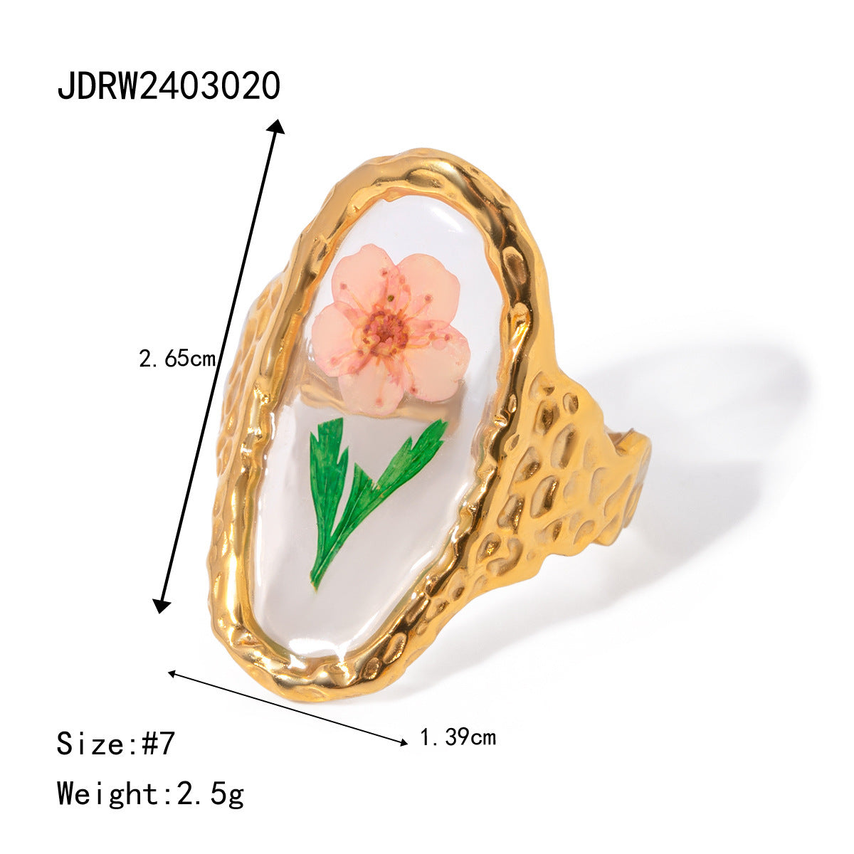 Stainless Steel Round Ring With Orange Preserved Flower Petals Electroplated Jewelry For Women For Daily Wear X
