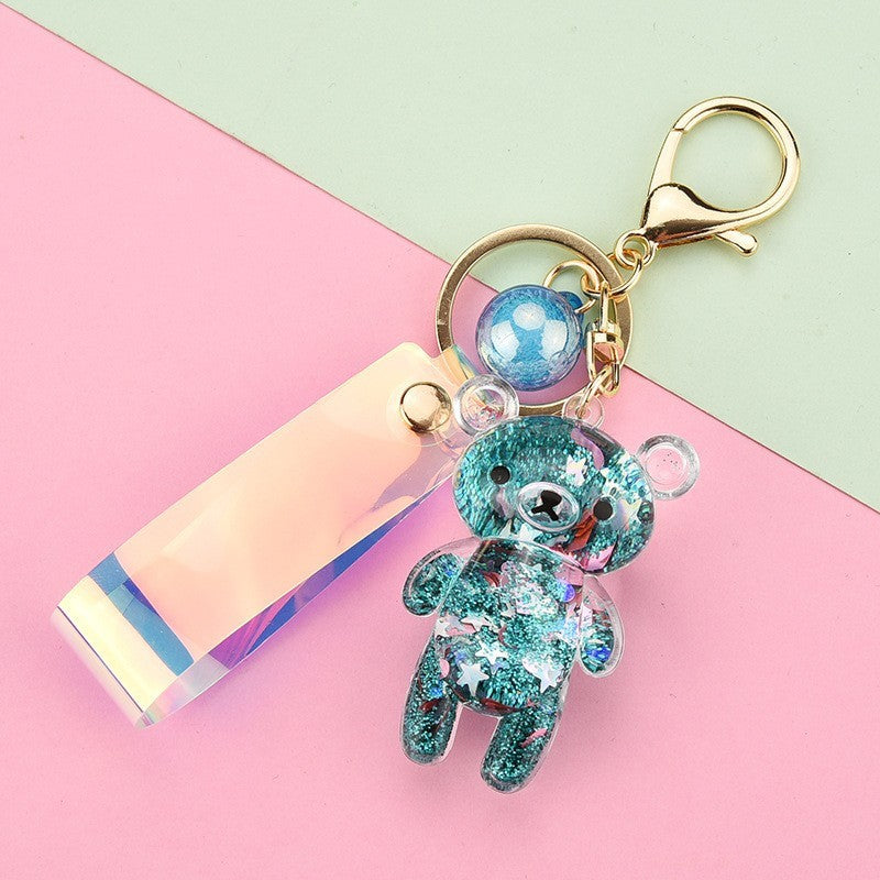 Oil Filled Bear Keychain Cute Animal Keyring Acrylic Bag Charm for Backpacks Purses Colorful Pendant Accessory