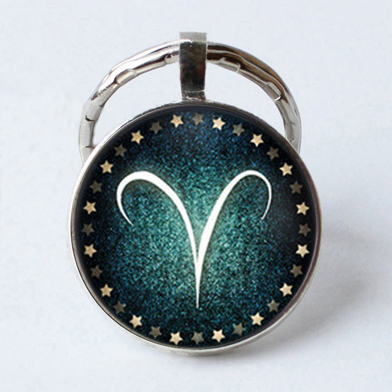 Electroplated Alloy Zodiac Keychain With Time Gem Design Key Ring Buckle Featuring Themed Twelve Signs Gift Ready