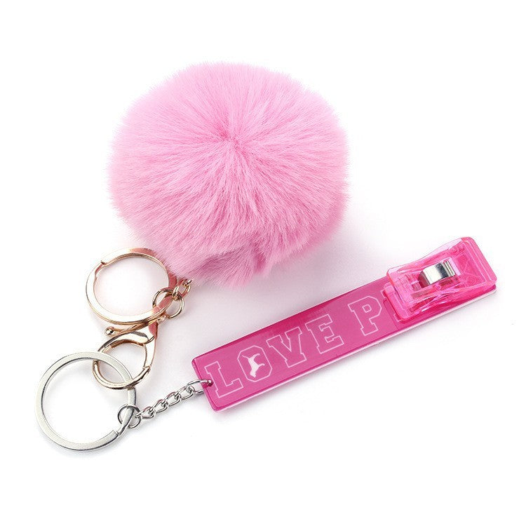 Touch Free Card Holder Keychain With Furry Ball DIY Accessory Secure Easy Card Carrying Contactless Card Clamp