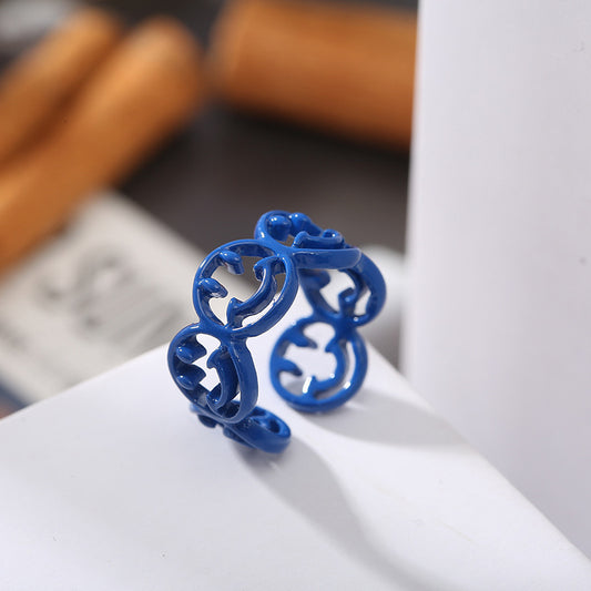 Mens Vintage Hollow Steel Ring Electroplated Retro Fashion Design For Index Finger Packed Color Yellow Red Blue Rose