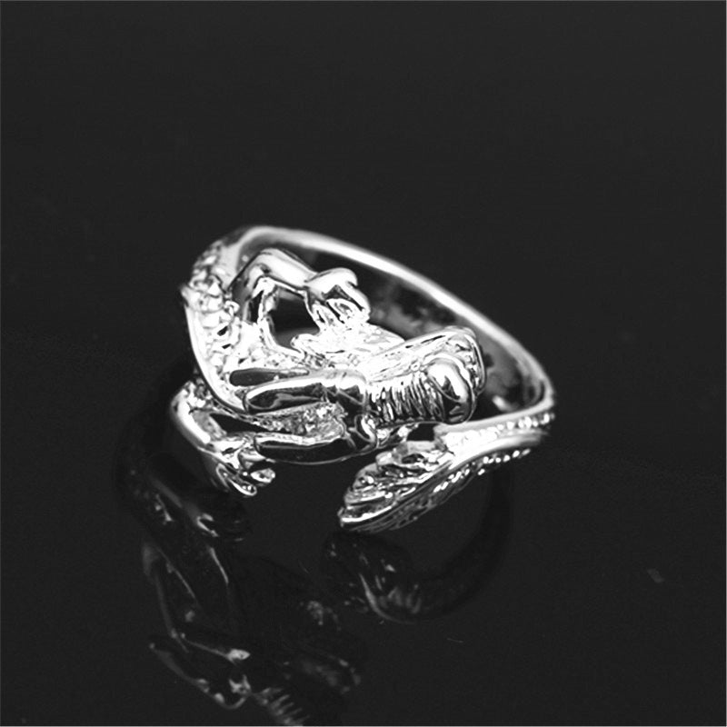 Women Dragon Ring Adjustable Sterling Silver Copper Electroplated Cartoon Character Jewelry National Style Top