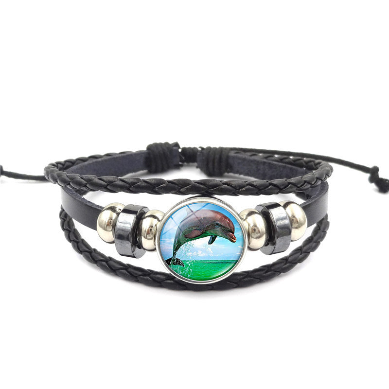 Unisex Woven Leather Bracelet Ocean Style Multi Layer Zodiac Ornament Fashion Jewelry Handmade Accessory Everyday Wear