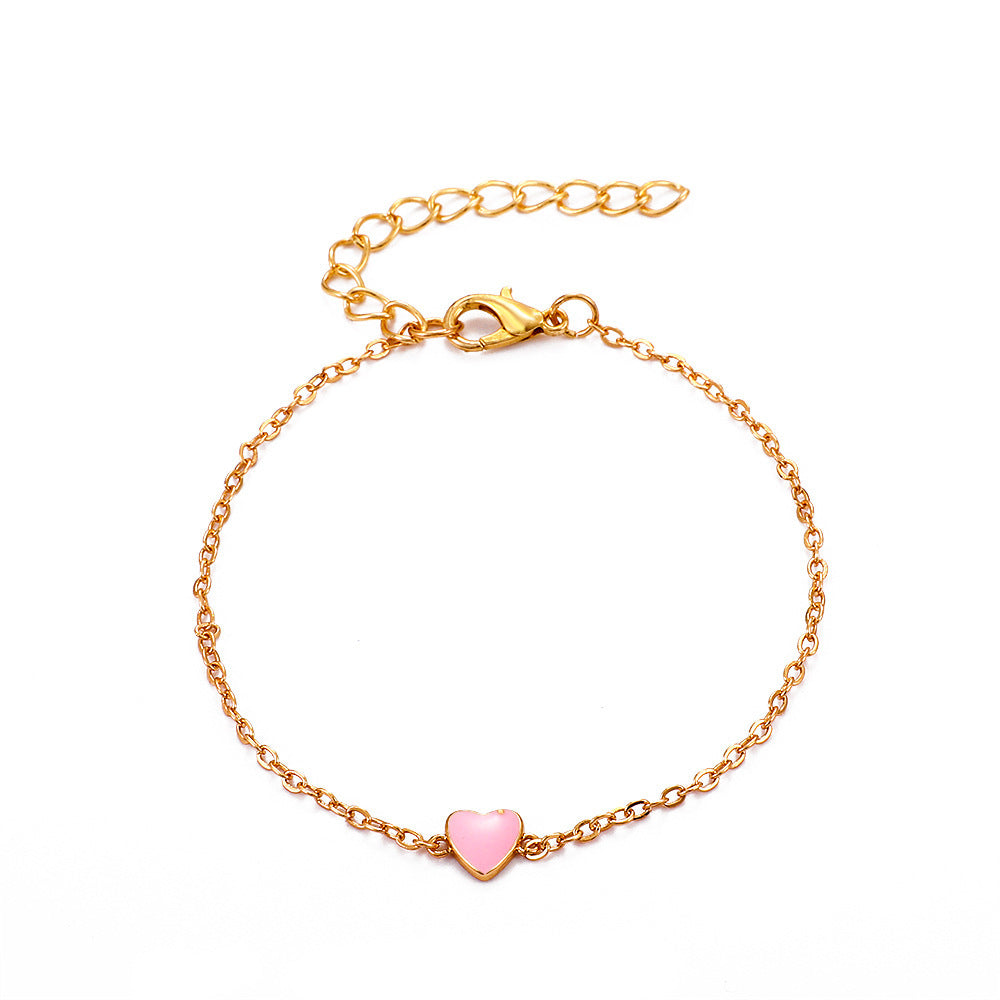 Womens Heart Bracelet Electroplated Copper Peach Heart Charm Trendy Bracelet Gift For Her Valentine Day Present