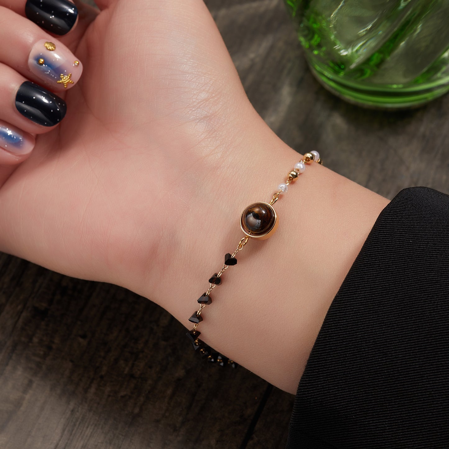 Womens Crystal Bracelet With Pearl Bead Chain Elegant Ball Bracelet Fashion Jewelry For Women Girls Artificial