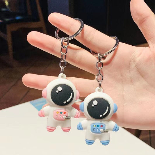 Cartoon Astronaut Keyring Rubber Charm For Bags And Keys Cute Spaceman Pendant Accessory Backpack Blue Or Pink