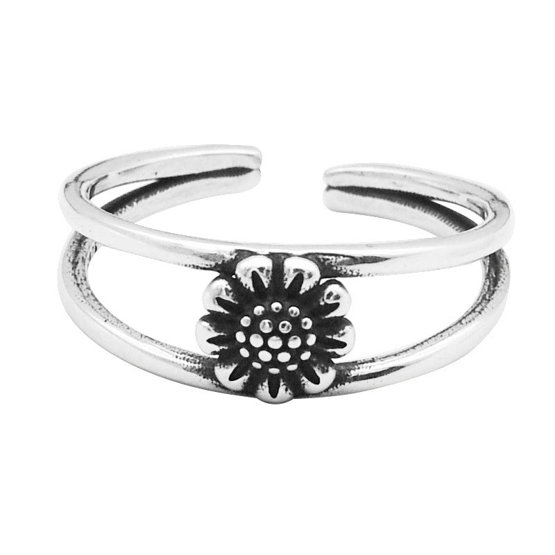 Sterling Silver Daisy Ring S925 For Women Vintage Retro Floral Jewelry Anniversary Gift For Elegant Daisy Gift
