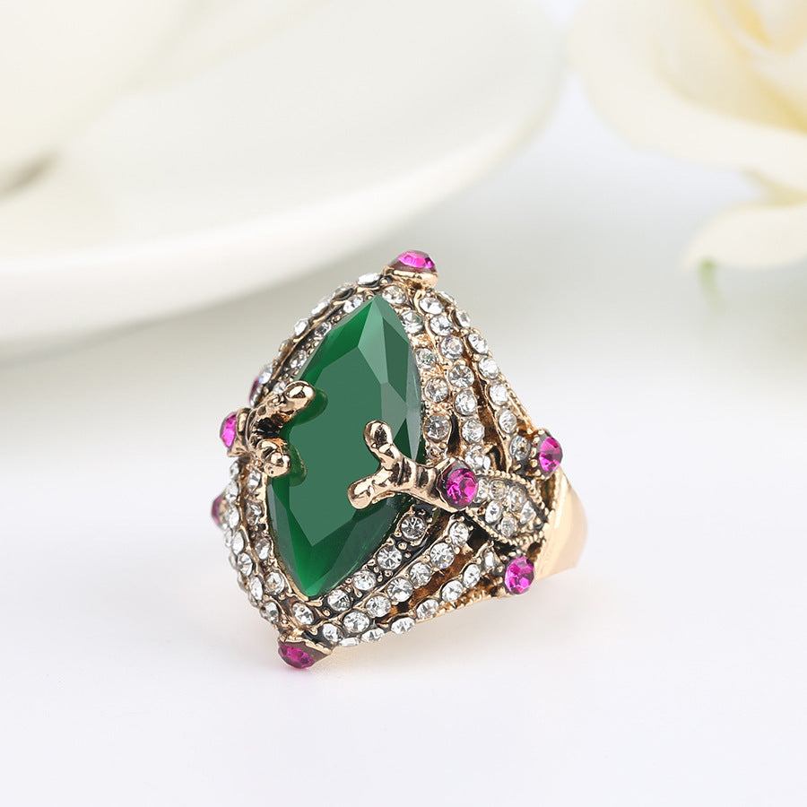 Womens Alloy Ring With Zircon Inlaid Emerald Bohemian Hollow Design Jewelry Gift For Her Size 7 8 Boho Sparkle