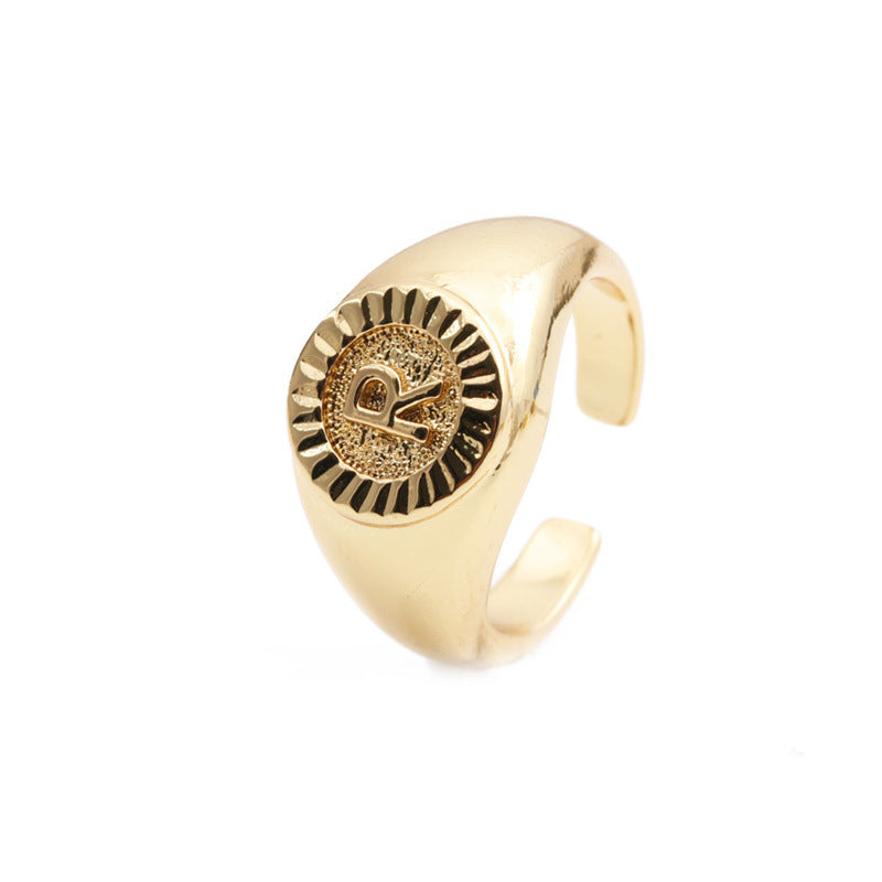Copper Plated Real Gold English Letter Adjustable Index Finger Ring Fashion Jewelry Women Everyday Style Accessory