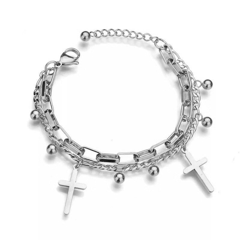 Unisex Jesus Pendant Bracelet Titanium Steel Double Layer Chain Jewelry Gift For Men Women Religious Symbolism