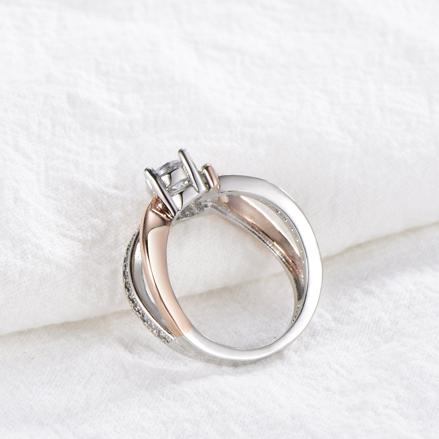 Rose Gold Plated Copper Ring With Sterling Silver Gemstone