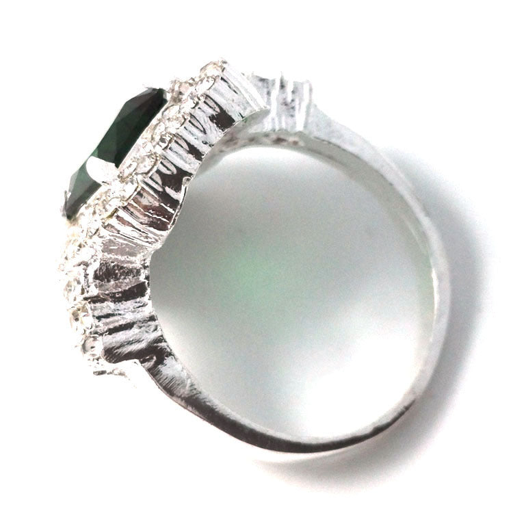 Emerald Square Zircon Ring Exaggerated Fashion Statement Ring For Women Alloy With Green Zircon Stone Elegant Box