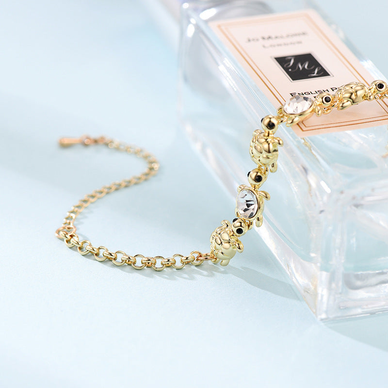 Womens Alloy Tortoise Bracelet Animal Zodiac Design With Artificial Gemstones Electroplated Fashionable Bracelet