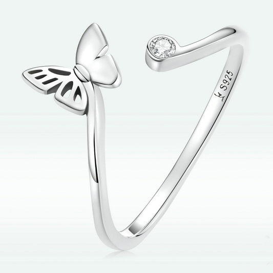 Womens Butterfly Ring S925 Sterling Silver Hollow Insect Design With Zircon Accent Bow Rings High Quality Gift Fashion