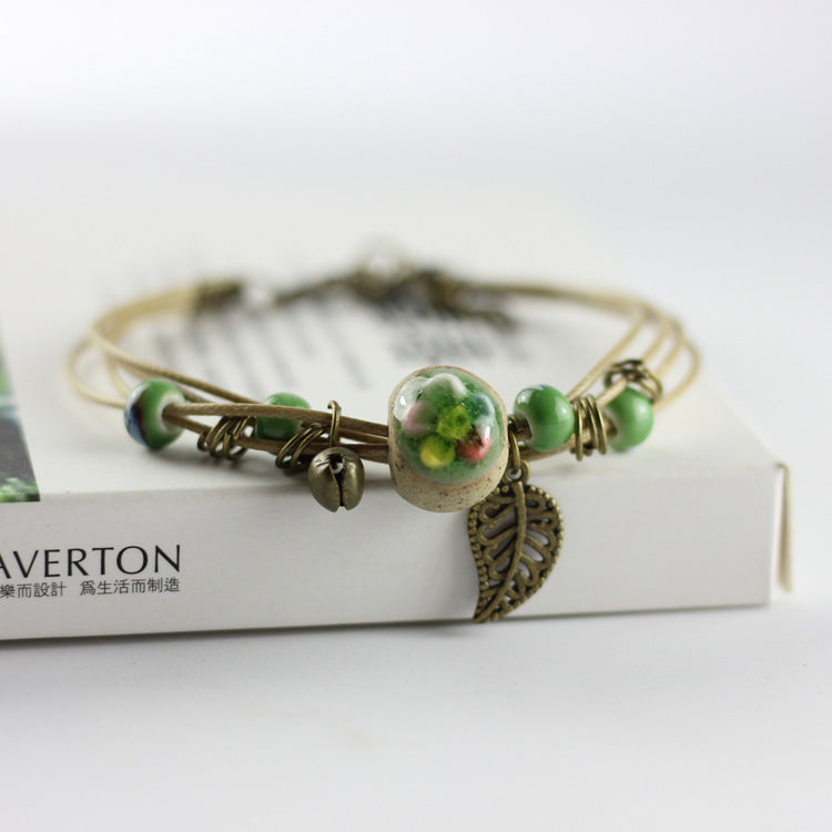 Handmade Ceramic Bracelet 3D Lotus Flower Design Hand Kneaded Unisex Jewelry Simple Personalized Accessory Gift Idea