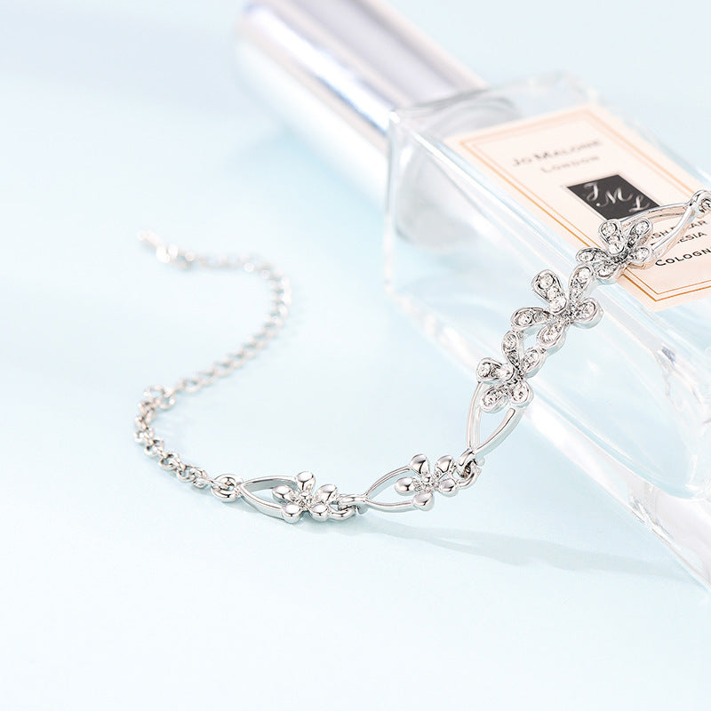 Womens Flower Bracelet Delicate Modern Design Electroplated Finish For Everyday Or Occasions Zinc Alloy Floral