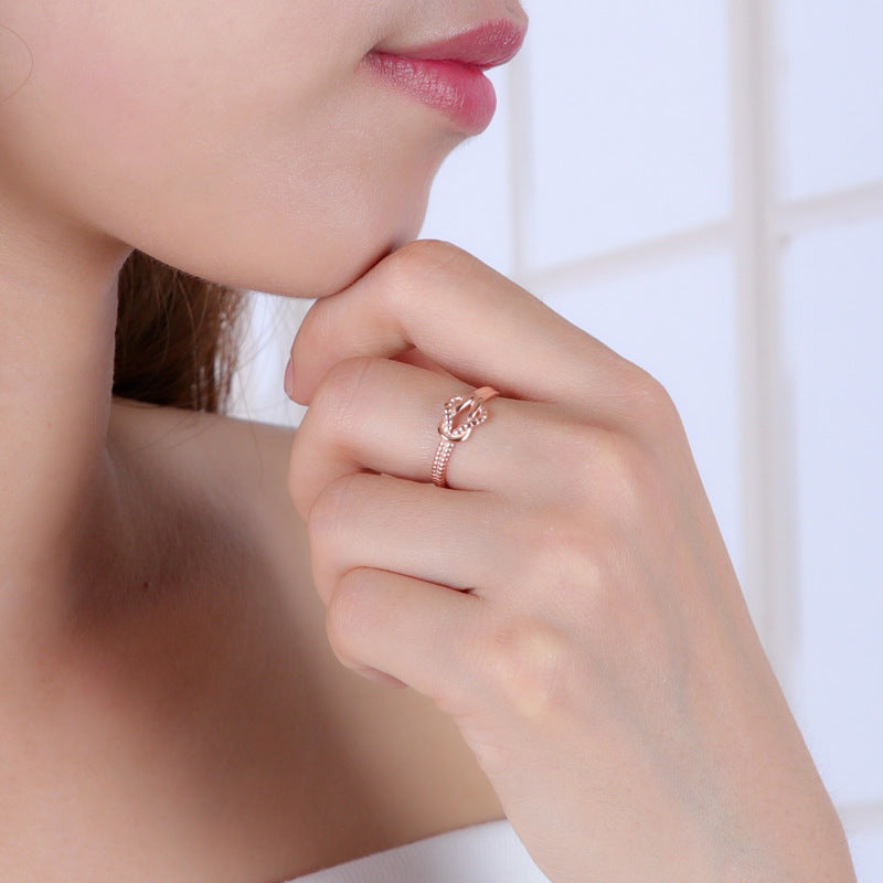 Women's Fashion Ring S925 Silver Ring Electroplated Rose Gold Geometric Ring for Her Elegant Ring Anniversary Ring Gift for Women and Girls