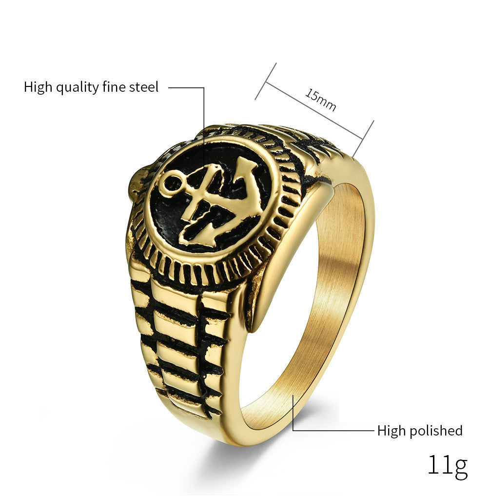 Vintage Geometric Stainless Steel Ring With Gold Plating