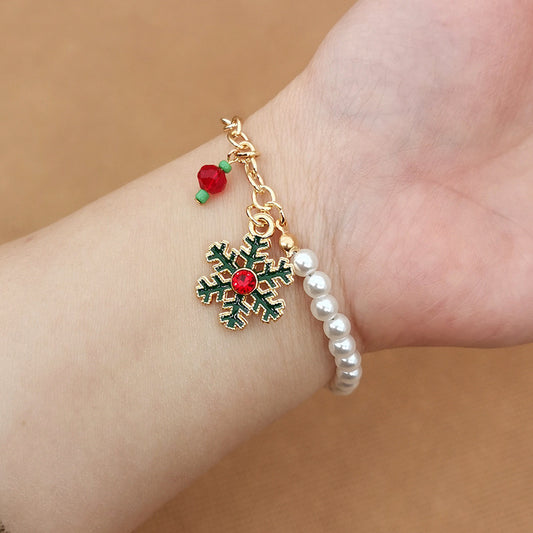 Festive Charm Bracelet With Snowflake Christmas Tree Deer Snowman Bell Charms Electroplated Alloy Holiday Jewelry For